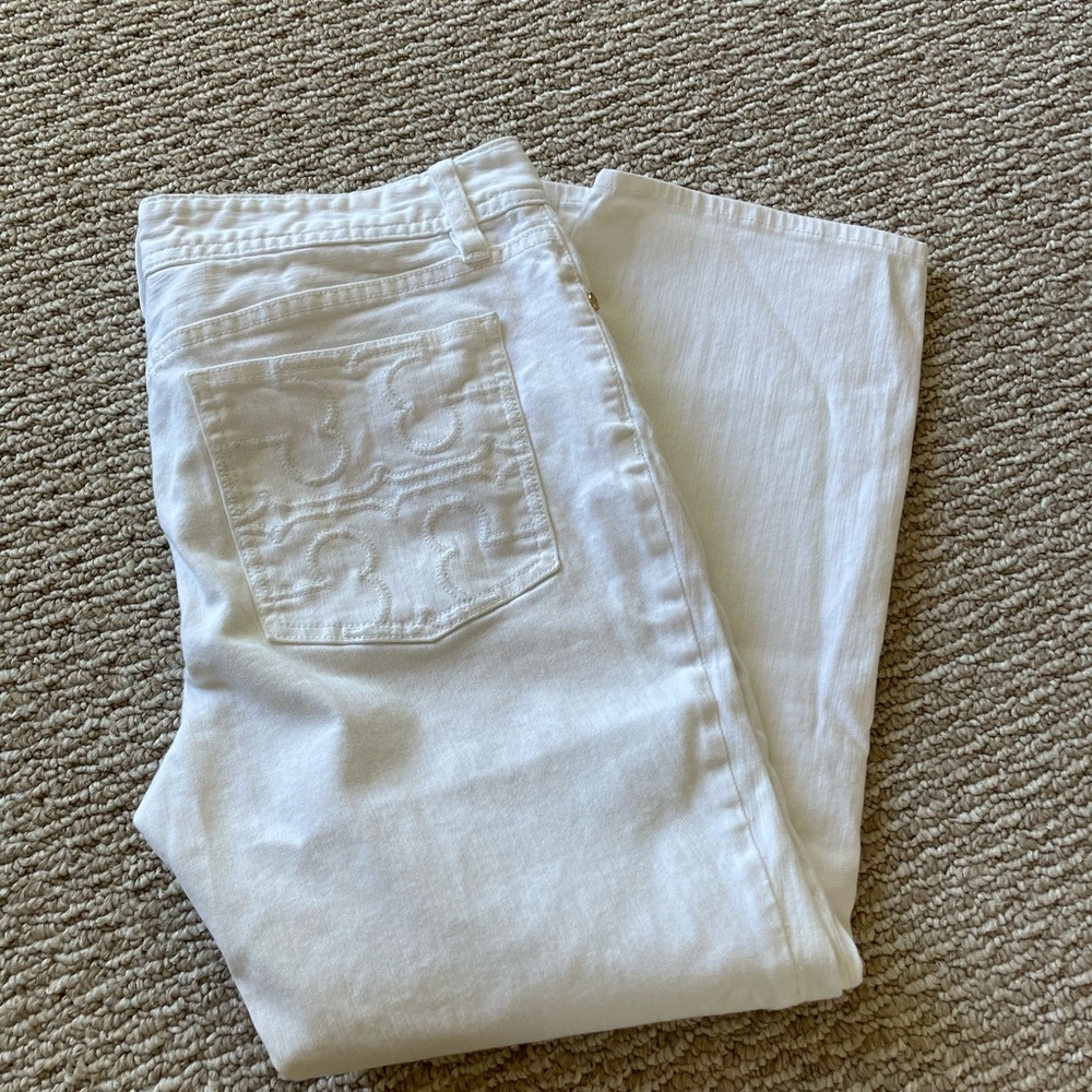 Tory Burch White Garment with Orange Label cropped white jeans 31